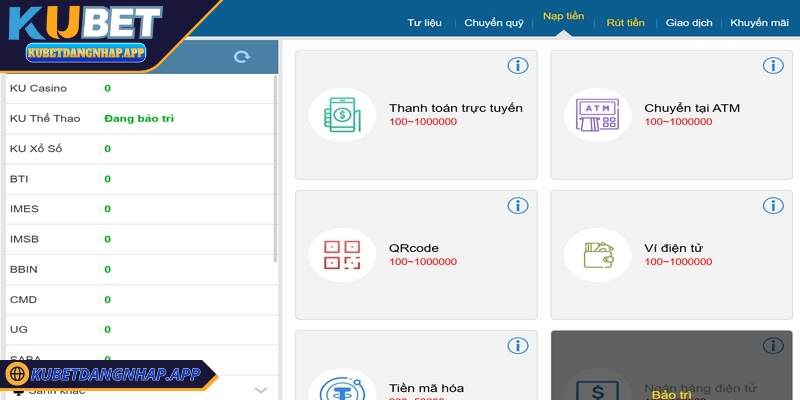 Điều khoản Kubet Bạn sử dụng các phương thức nạp tiền do Kubet cung cấp